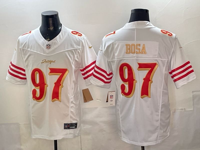 Men 2026 San Francisco 49ers #97 Bosa White Gold 5th generations Nike Limited NFL Jersey style 003